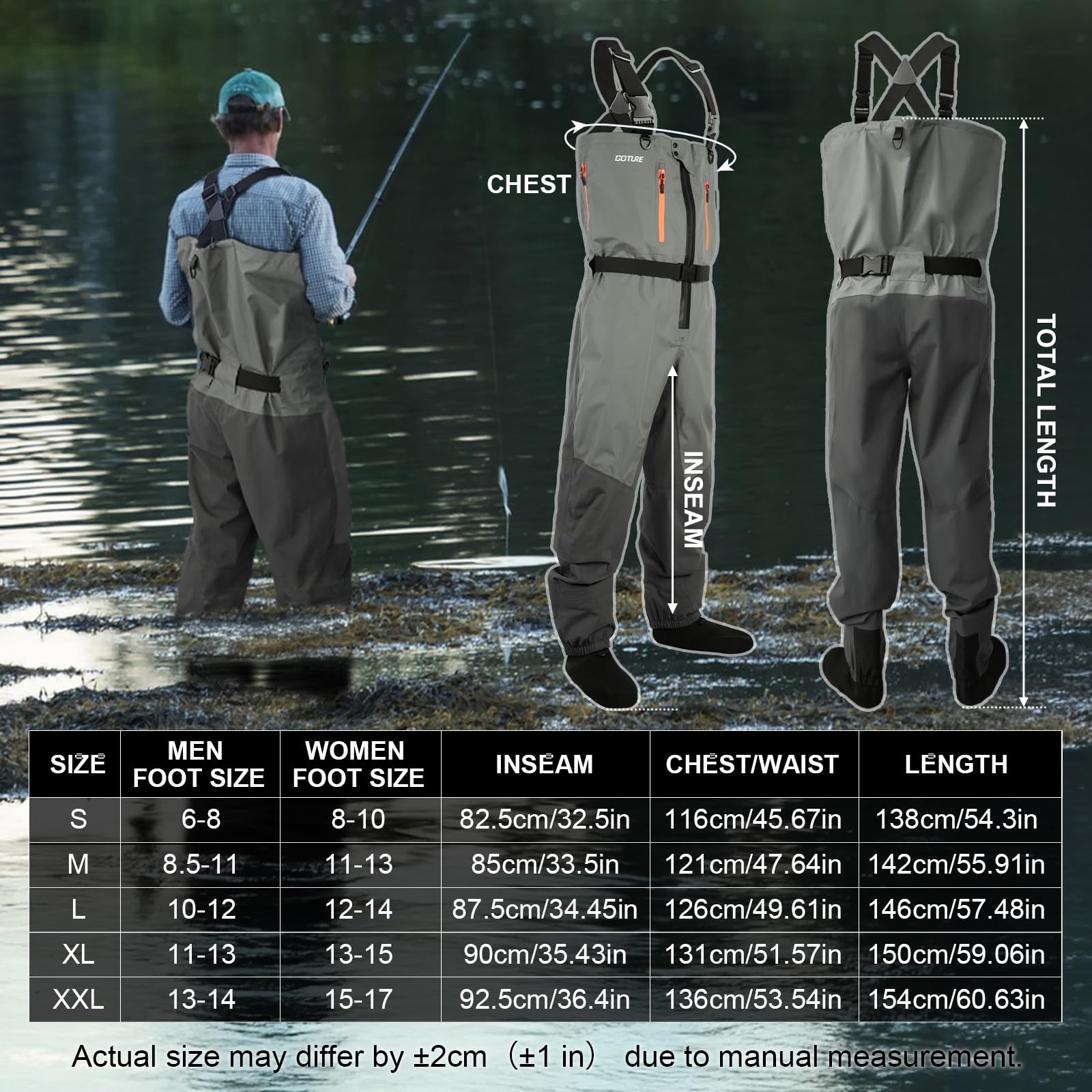 Fishing Waders Breathable - Goture 5 레이어 방수 낚시 사냥