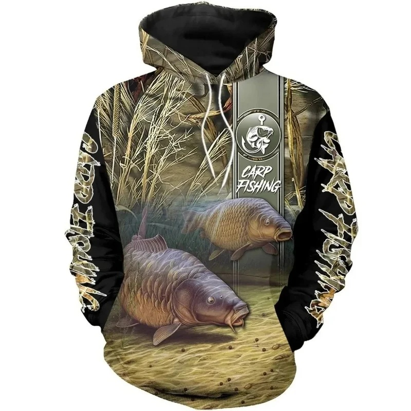 새로운 3D 프린팅 잉어 낚시 패턴 후드티 아웃도어 낚 - Outdoor Hunting Hoodie 리뷰 및 가격