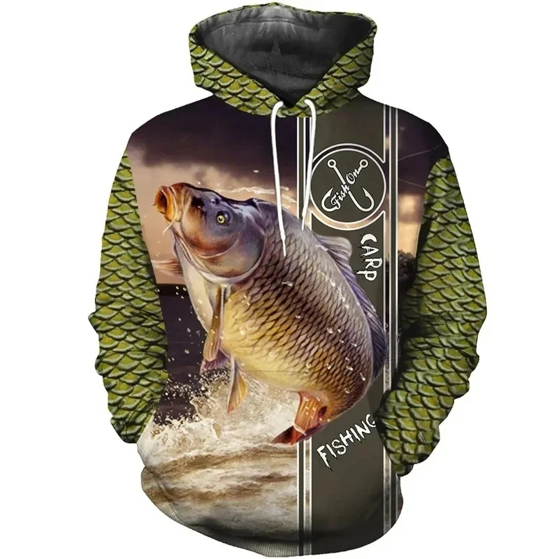 새로운 3D 프린팅 잉어 낚시 패턴 후드티 아웃도어 낚 - Outdoor Hunting Hoodie 리뷰 및 가격